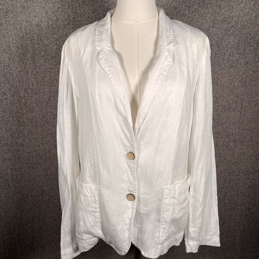 Women's White Blazer Jacket 100% Linen Lightweight Costal Beachy Boho Size L
